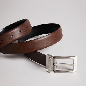 TED BAKER Men’s Karmer Reversible Polished Leather Belt, Brown/ Black, Sz 32